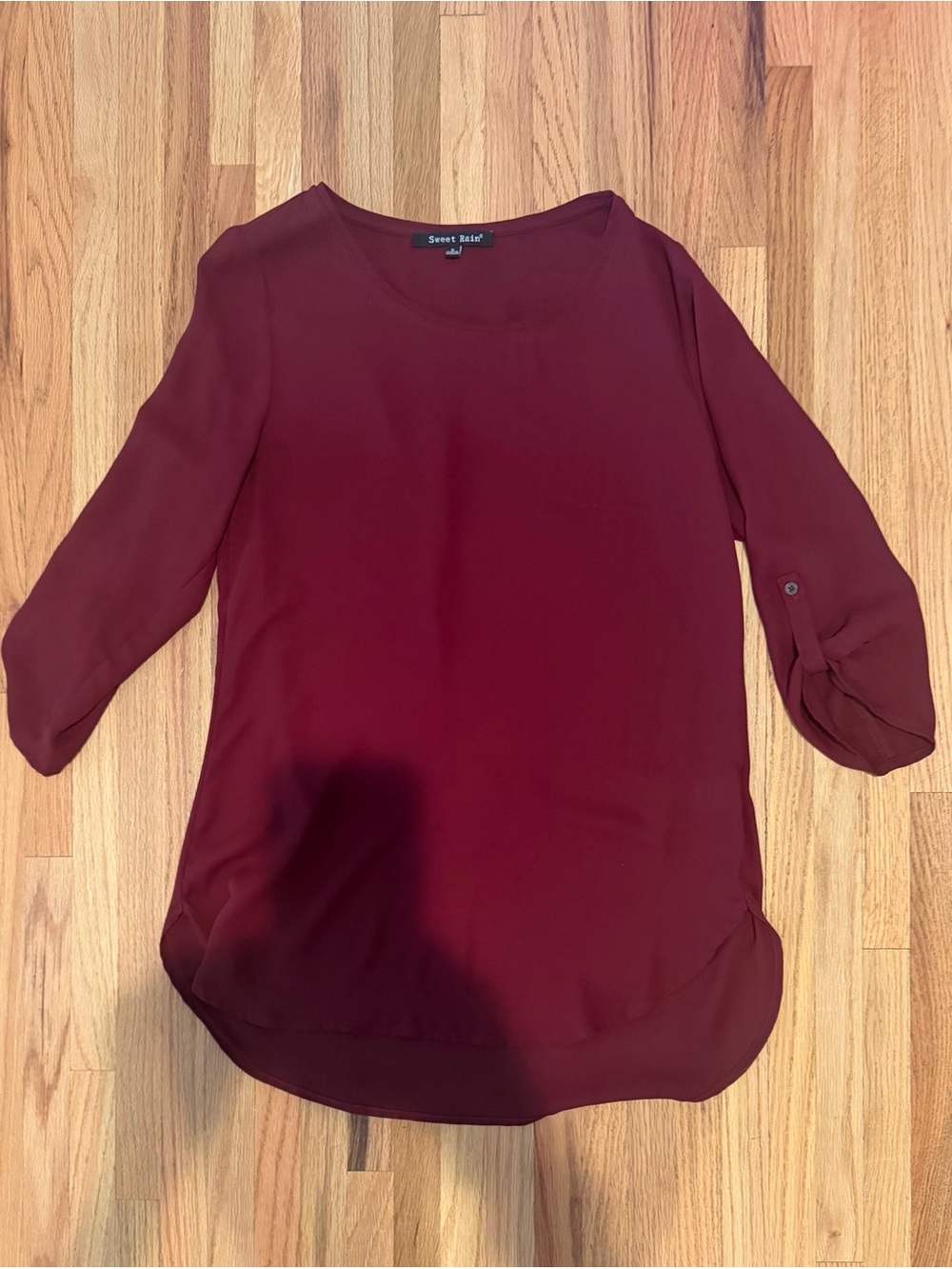Sweet Rain Women's Burgundy 3/4 Sleeve Blouse